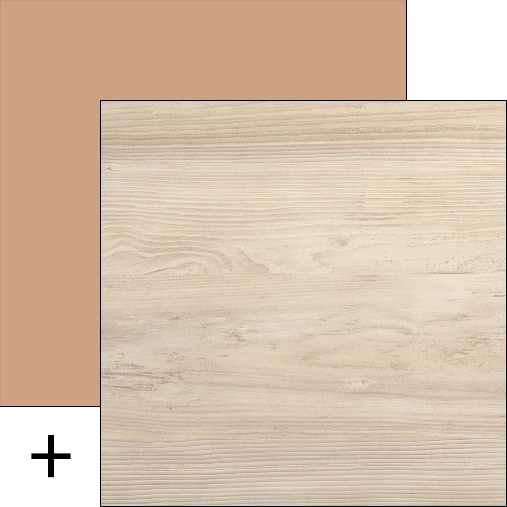 Jasnobrązowe drewno (fronty) + Jasnobrązowy mat (ramka)